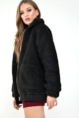 Black Borg Zipper Front Pocket Coat - Jacklynn-Coats