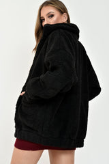 Black Borg Zipper Front Pocket Coat - Jacklynn-Coats