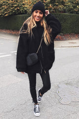 Black Borg Zipper Front Pocket Coat - Jacklynn-Coats