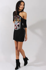 Black Born To Be Wild Cut Out Shoulder T-Shirt Dress - Lorelei-Dresses