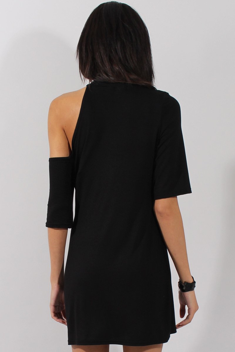 Black Born To Be Wild Cut Out Shoulder T-Shirt Dress - Lorelei-Dresses
