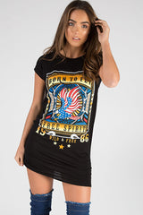 Black Born To Fly Slogan T-Shirt Dress - Isabella-Dresses