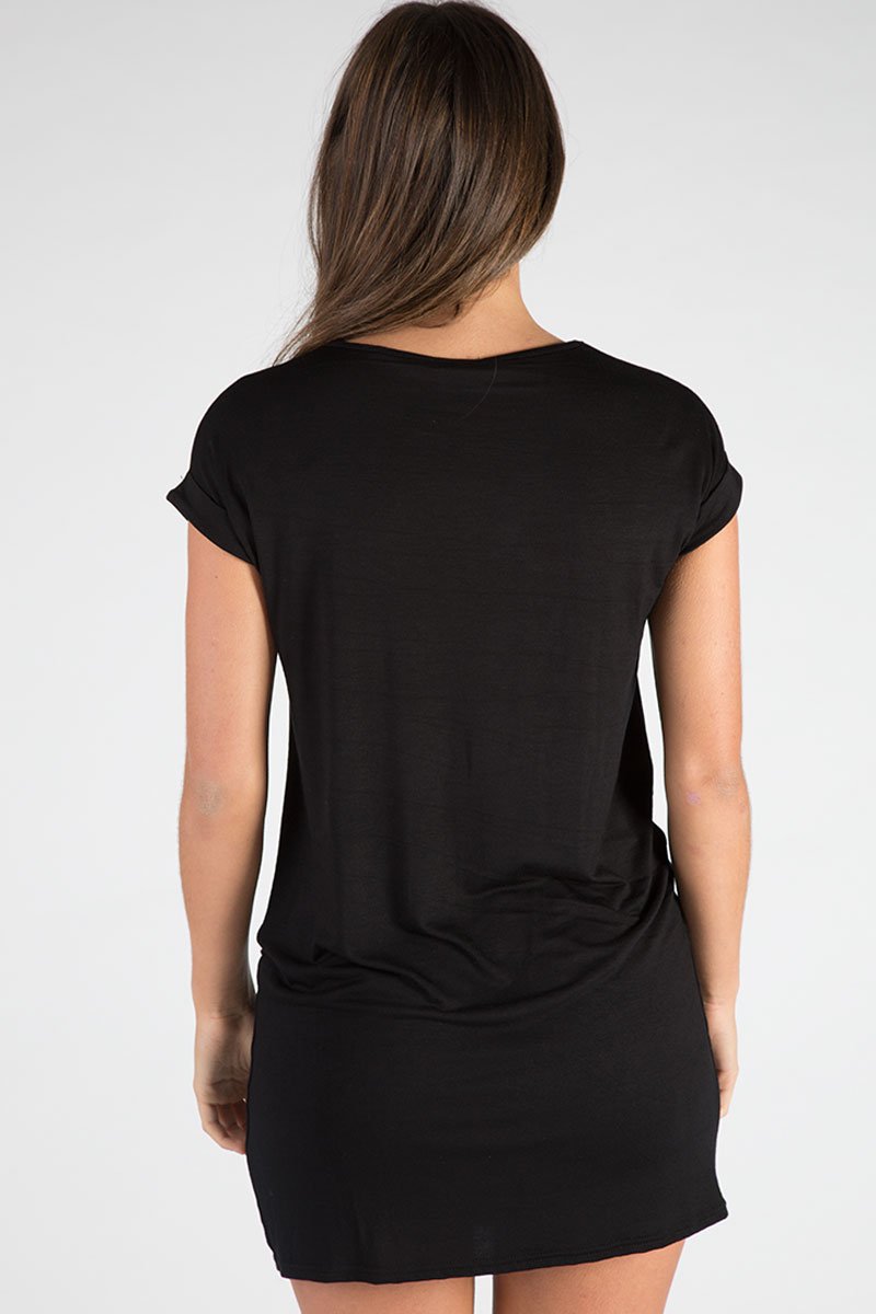 Black Born To Fly Slogan T-Shirt Dress - Isabella-Dresses