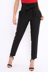 Black Bow Belted Tapered Trousers - Miley-Trousers