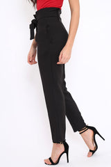 Black Bow Belted Tapered Trousers - Miley-Trousers
