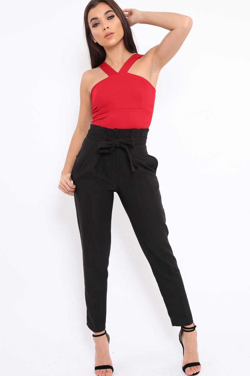 Black Bow Belted Tapered Trousers - Miley-Trousers