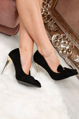 Black Bow Faux Suede Heels - Nory-Heels
