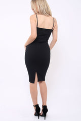 Black Bow Front Bodycon Midi Dress - Latisha-Dresses