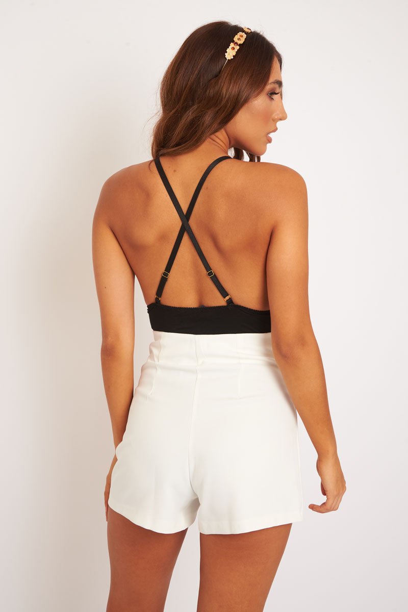 Black Bow Front Jersey Bodysuit - Caterina-Bodysuits