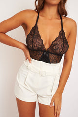 Black Bow Front Jersey Bodysuit - Caterina-Bodysuits