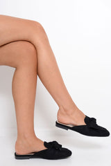 Black Bow Front Mules - Rahab-Flats