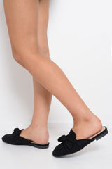 Black Bow Front Mules - Rahab-Flats