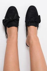 Black Bow Front Mules - Rahab-Flats