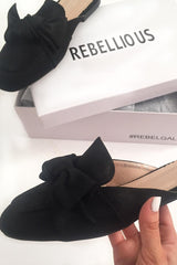 Black Bow Front Mules - Rahab-Flats