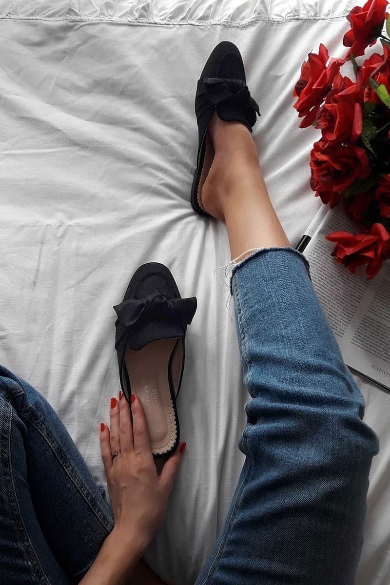 Black Bow Front Mules - Rahab-Flats
