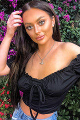 Black Bow Front Ruched Detail Top - Charlie-Tops