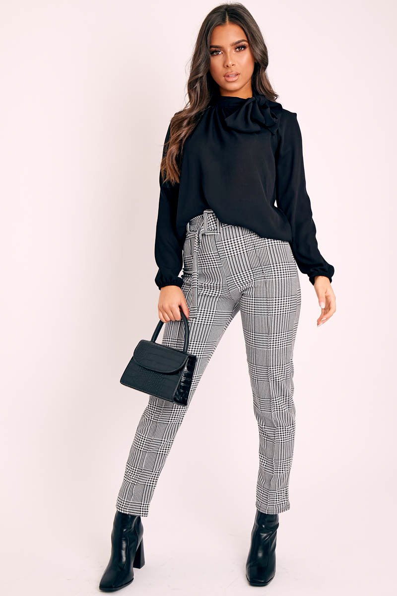 Black Bow Neckline Lightweight Blouse - Flossie-Blouse