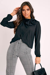 Black Bow Neckline Lightweight Blouse - Flossie-Blouse