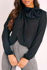 Black Bow Neckline Lightweight Blouse - Flossie-Blouse