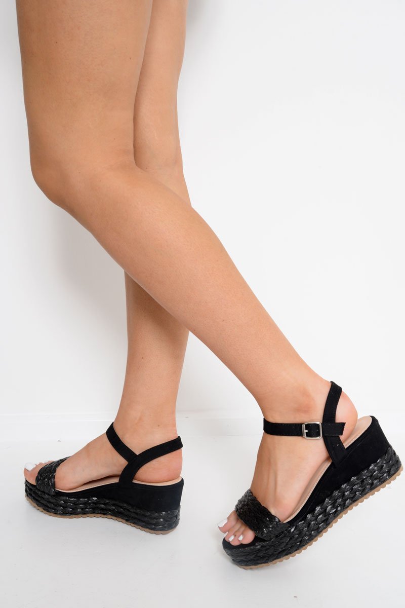 Black Braided Woven Platform Sandals - Sreya-Sandals