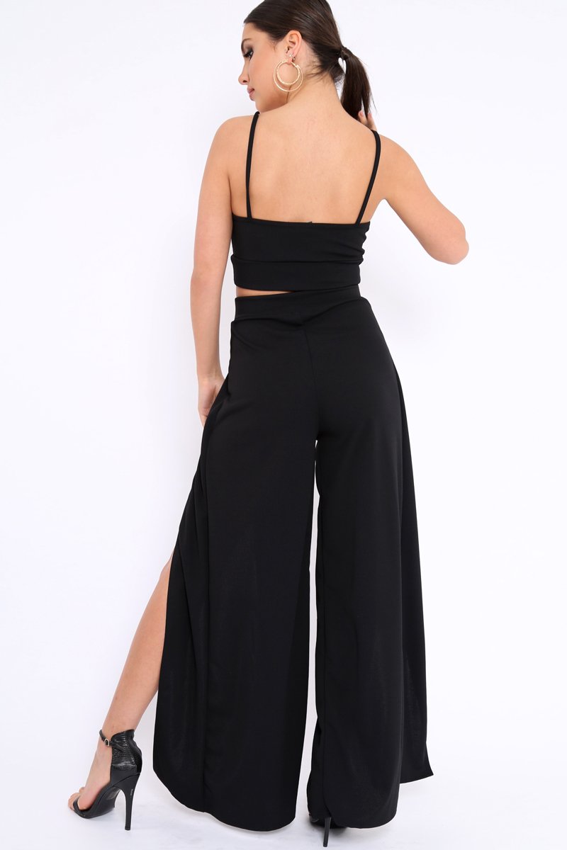 Black Bralet and Split Front Wide Trousers Co-ord - Alesana-Co-ords