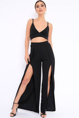 Black Bralet and Split Front Wide Trousers Co-ord - Alesana-Co-ords