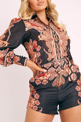 Black Brown Paisley Belted Short and Shirt Co-ord - Rudy-Co-ords