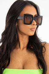 Black Brown Tinted Lens Oversized Square Sunglasses - Cyanna-Sunglasses