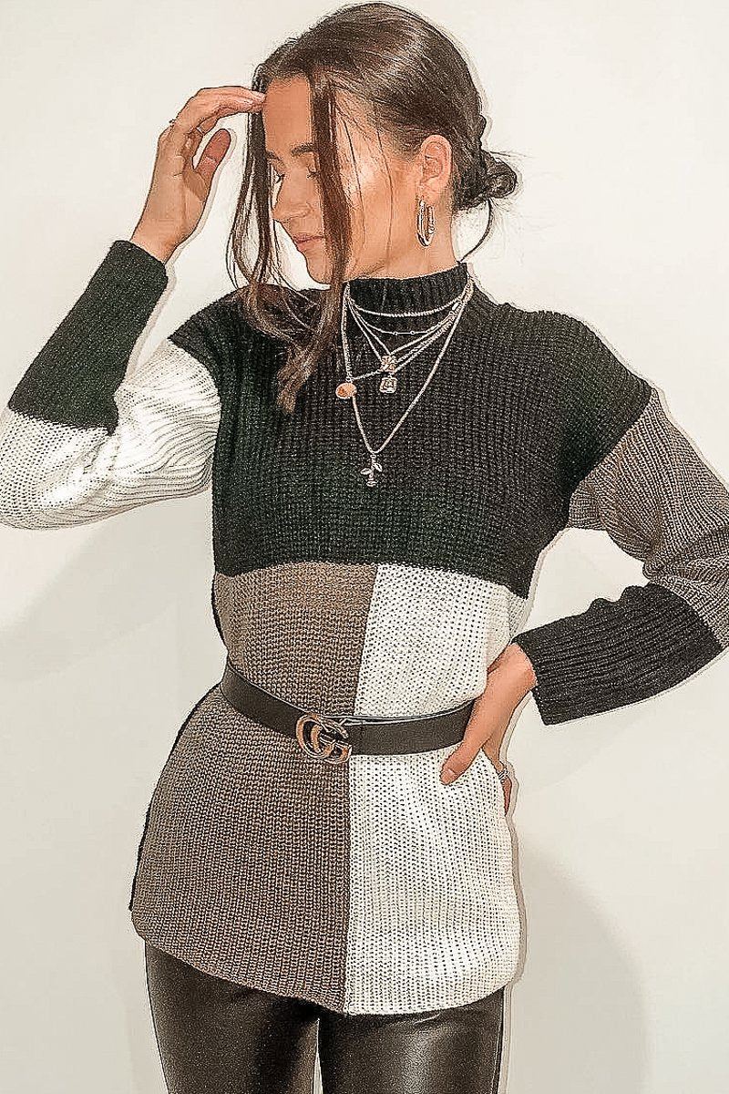 Black Brown and Cream Knit Jumper Dress - Taila-Jumper