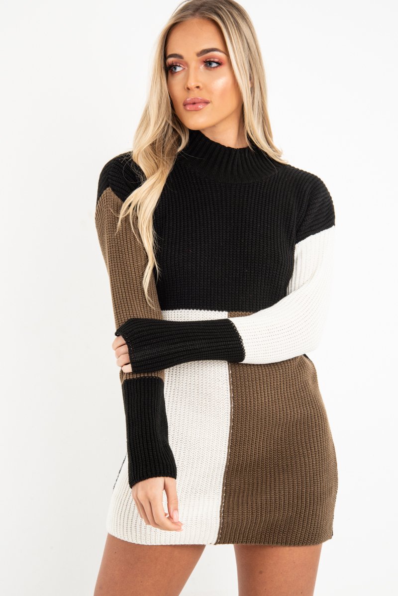 Black Brown and Cream Knit Jumper Dress - Taila-Jumper