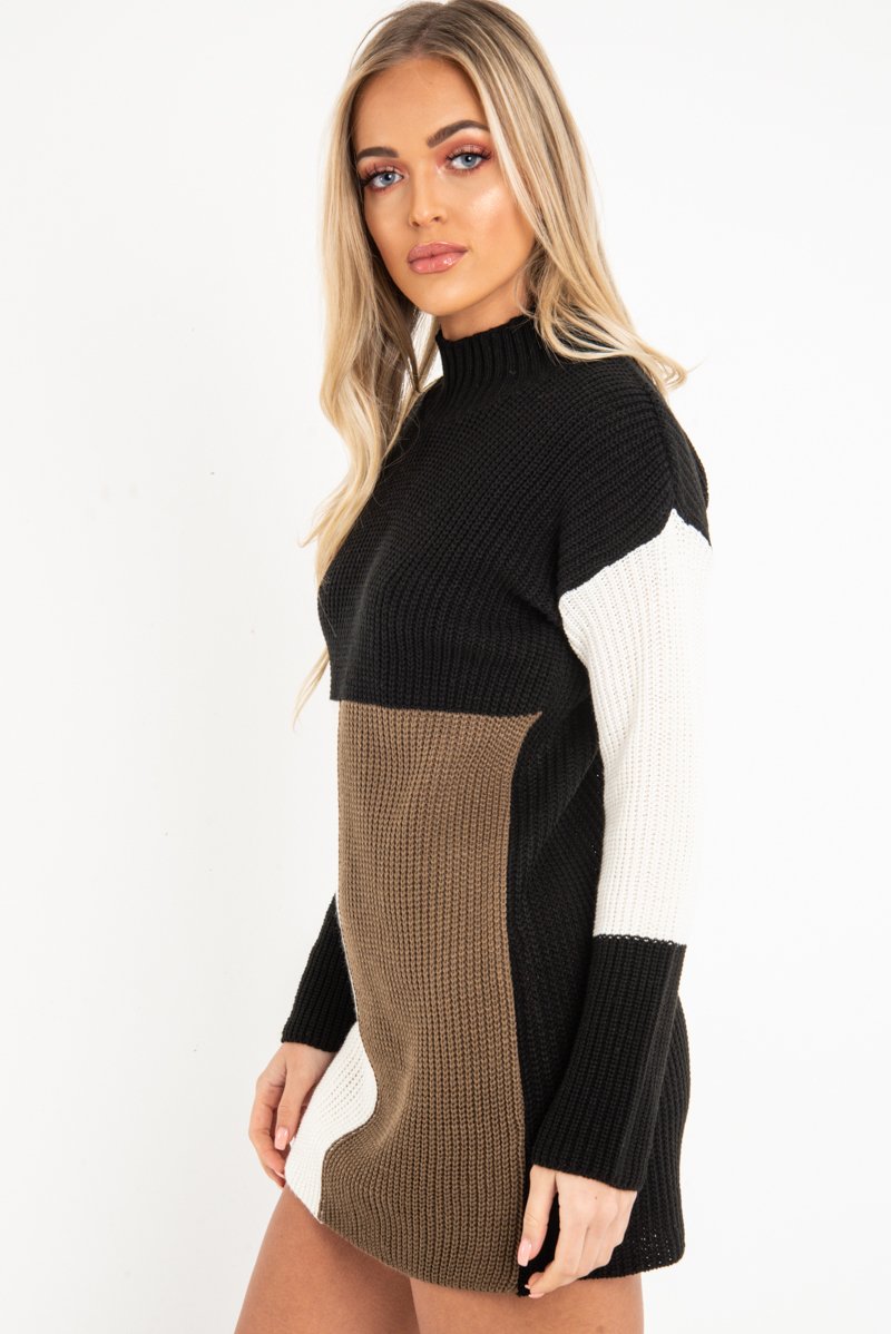 Black Brown and Cream Knit Jumper Dress