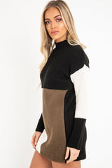 Black Brown and Cream Knit Jumper Dress - Taila-Jumper