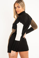 Black Brown and Cream Knit Jumper Dress - Taila-Jumper
