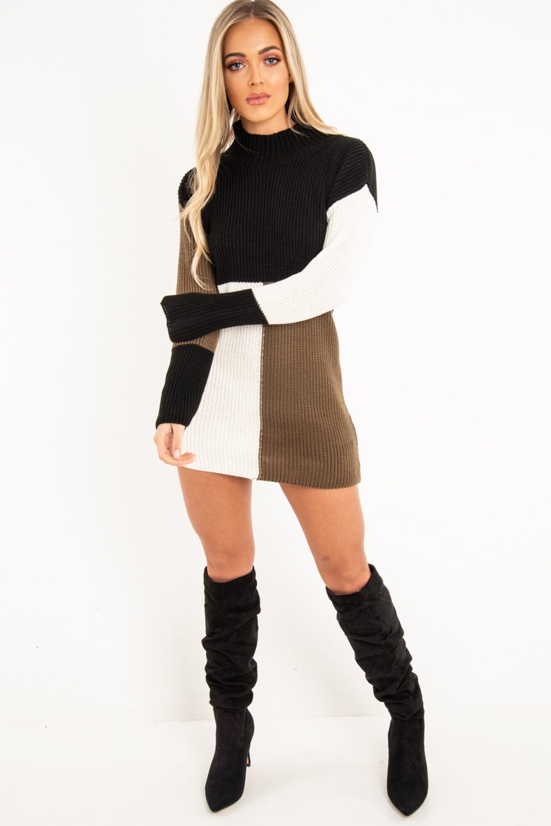 Black Brown and Cream Knit Jumper Dress - Taila-Jumper