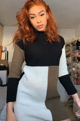 Black Brown and Cream Knit Jumper Dress - Taila-Jumper