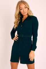Black Buckle Belted Utility Shirt Dress - Layla-Dresses