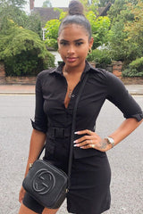 Black Buckle Belted Utility Shirt Dress - Layla-Dresses