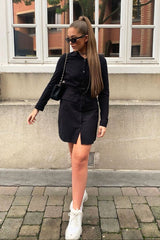 Black Buckle Belted Utility Shirt Dress - Layla-Dresses