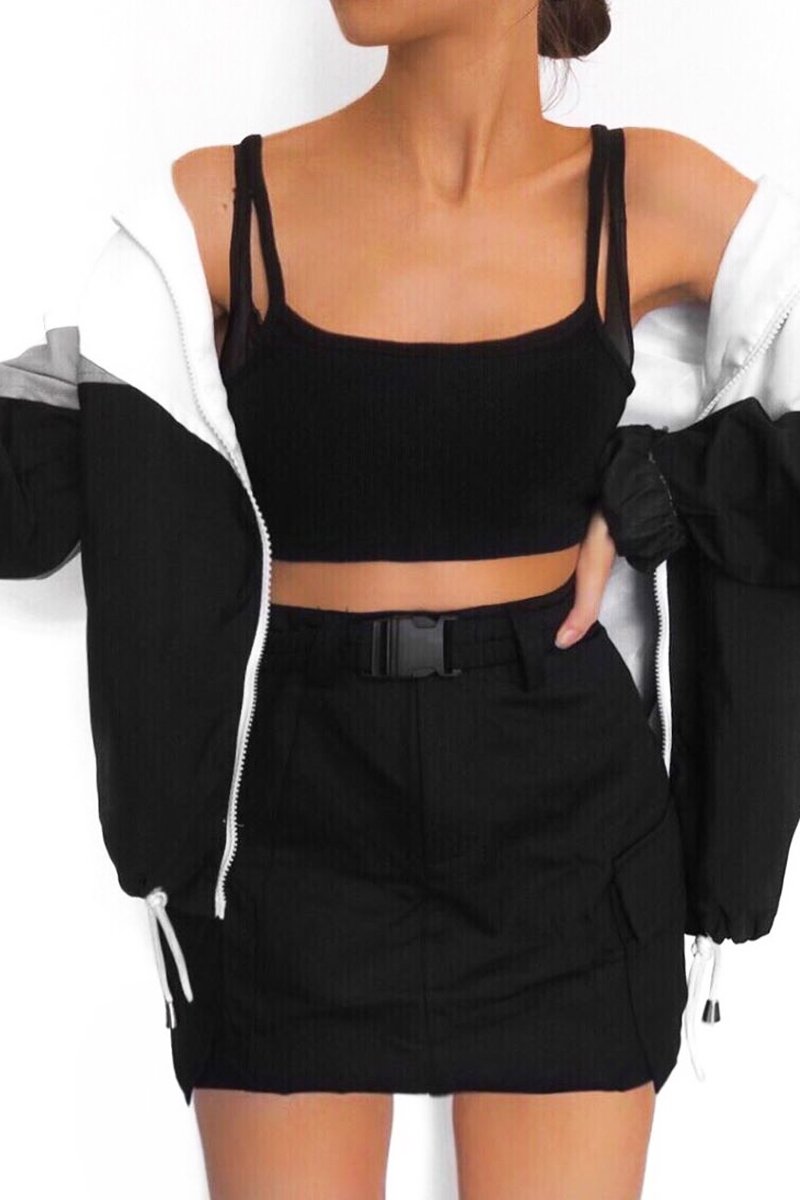 Black Buckle Belted Utility Skirt - Fallyn-Skirts