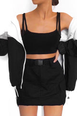 Black Buckle Belted Utility Skirt - Fallyn-Skirts