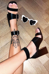 Black Buckle Block Heels - Cadie-Heels