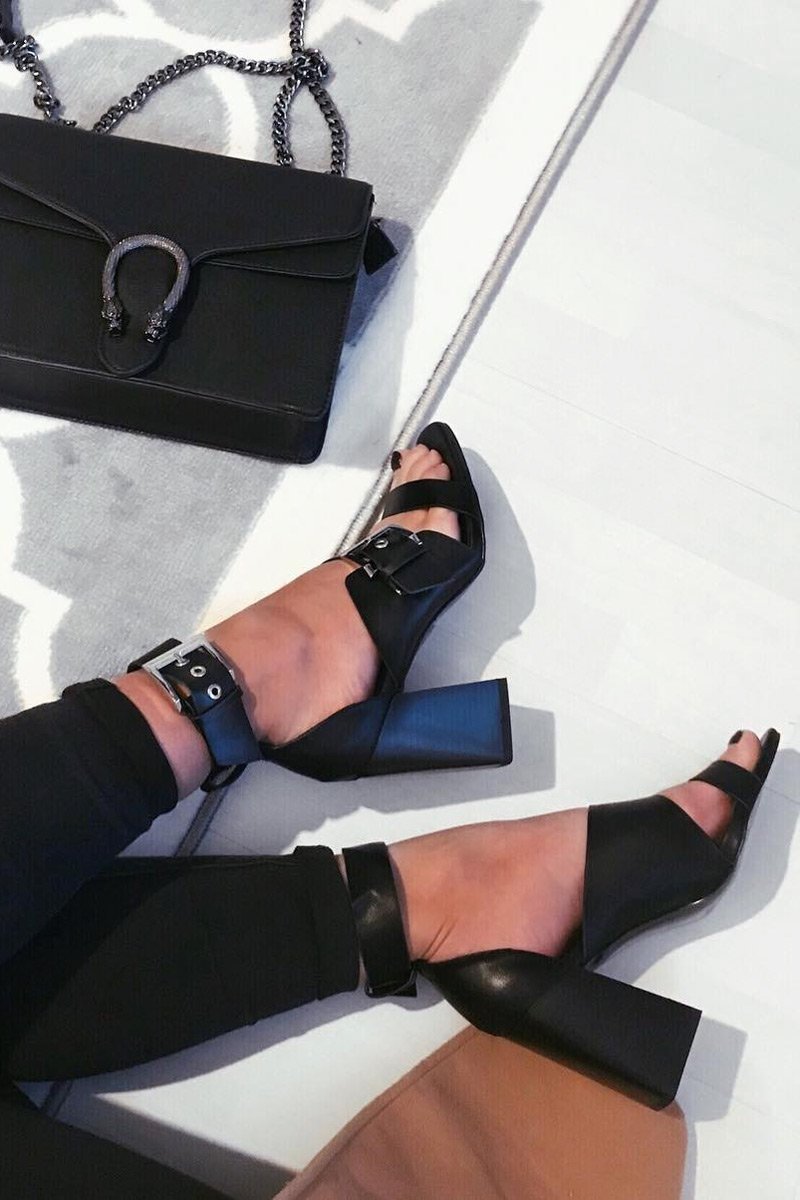 Black Buckle Block Heels - Cadie-Heels