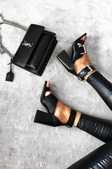 Black Buckle Block Heels - Cadie-Heels