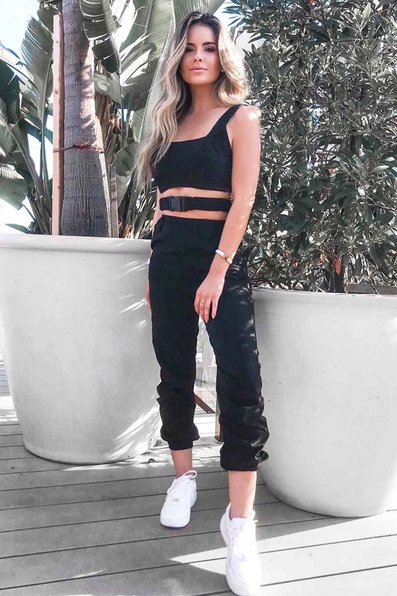 Black Buckle Cargo Pant Crop Top Co-Ord - Kahri-Co-ords