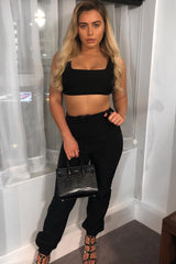 Black Buckle Cargo Pant Crop Top Co-Ord - Kahri-Co-ords