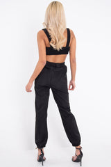 Black Buckle Cargo Pant Crop Top Co-Ord - Kahri-Co-ords