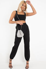 Black Buckle Cargo Pant Crop Top Co-Ord - Kahri-Co-ords