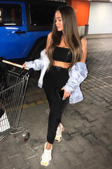 Black Buckle Cargo Pant Crop Top Co-Ord - Kahri-Co-ords