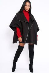 Black Buckle Clasp Poncho - Jozie-Jackets