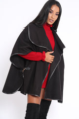 Black Buckle Clasp Poncho - Jozie-Jackets